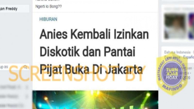 Hoax Anies kembali buka diskotek dan panti pijat.