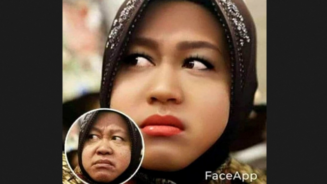 Penampakan wajah "muda" Wali Kota Surabaya, Tri Rismaharini dengan FaceApp