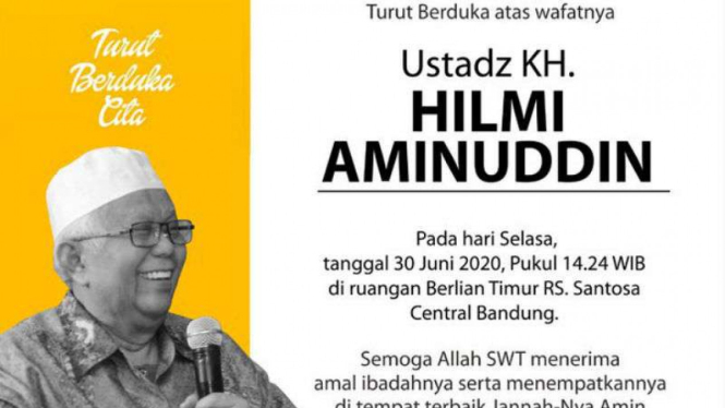 Pendiri PKS KH Hilmi Aminuddin meninggal dunia, Selasa, 30 Juni 2020.