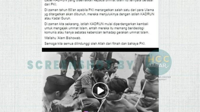 Beredar informasi menyesatkan yang menyebut bahwa istilah kadrun sudah ada sejak zaman PKI.