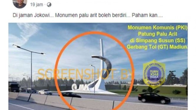 Tugu yang disebut mirip palu arit, lambang paham komunisme.