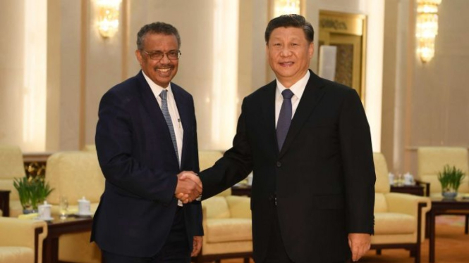 Dirjen WHO Dr Tedros Adhanom Ghebreyesus bersama Presiden China Xi Jinping.