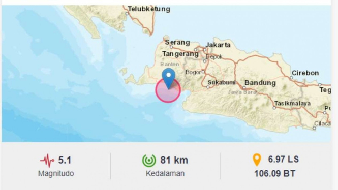 Gempa Magnitudo 5,1 Guncang Bayah, Banten.