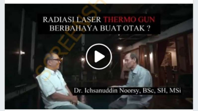 Tangkapan layar (screenshot) potongan video perbincangan antara pembawa acara televisi Helmy Yahya dengan pakar ekonomi Ichsanuddin Noorsy tentang penggunaan thermo gun.