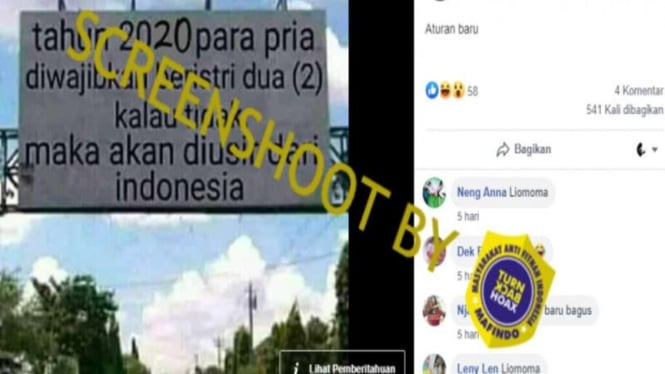 Hoax reklame berbunyi tahun 2020 diwajibkan punya istri dua