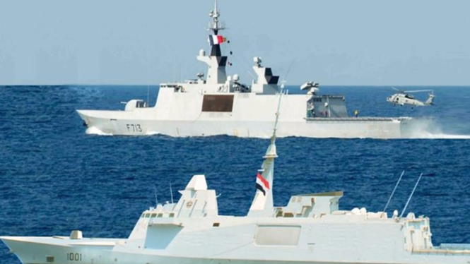 VIVA Militer: Foto kapal perang Mesir dan Prancis yang disiarkan Kemenhan Mesir.