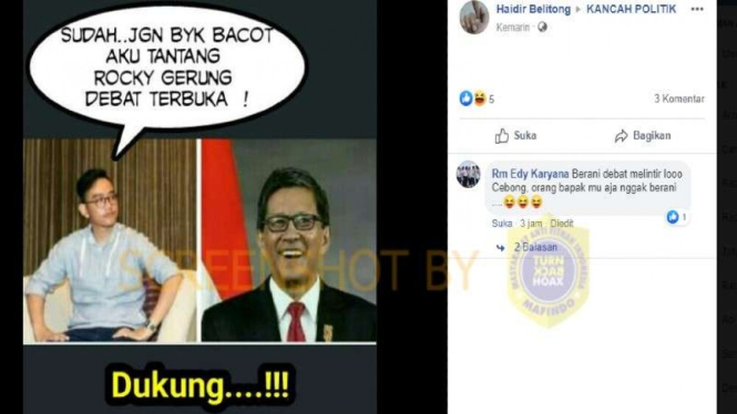 Hoax Gibran Rakabuming tantang Rocky Gerung debat