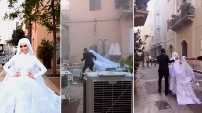 Sepasang sejoli terdampak ledakan dahsyat Lebanon saat sedang berfoto prewedding