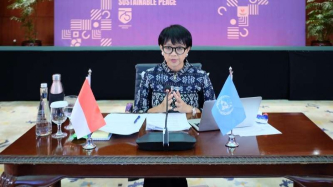 Menteri Luar Negeri Retno Marsudi ketika memimpin Sidang Dewan Keamanan Perserikatan Bangsa Bangsa yang digelar secara virtual pada Jumat, 7 Agustus 2020.