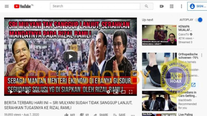 Video hoax yang menyebut Sri Mulyani serahkan mandat ke Rizal Ramli