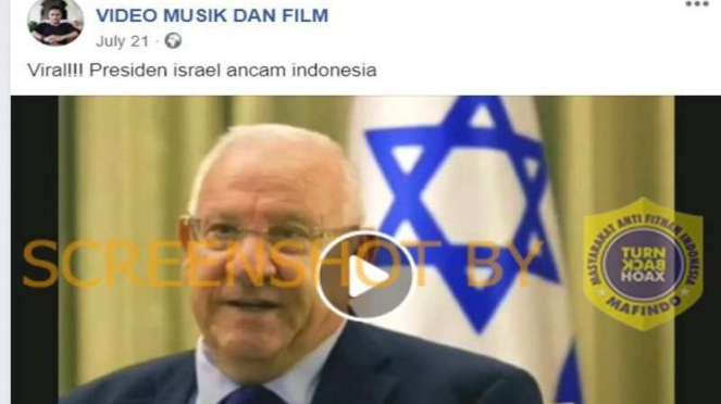 Hoax video Presiden Israel ancam akan buat Indonesia seperti Palestina
