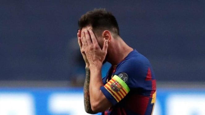 Ekspresi sedih Lionel Messi usai Barcelona dibantai Bayern Munich