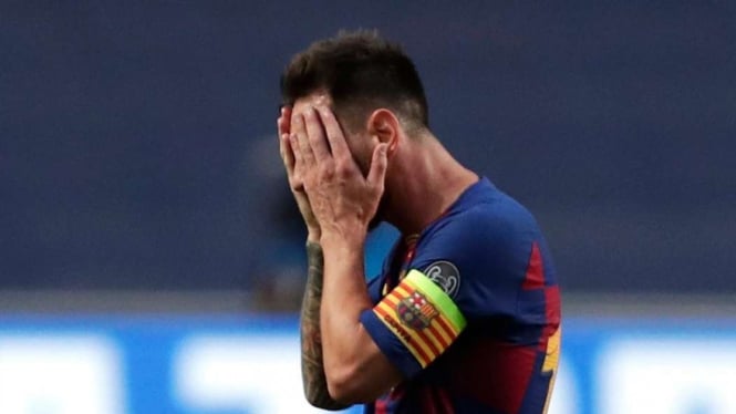 Ekpresi sedih Lionel Messi usai Barcelona dibantai Bayern Munich