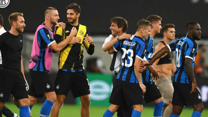 Pemain Inter Milan rayakan keberhasilan ke final Liga Europa.