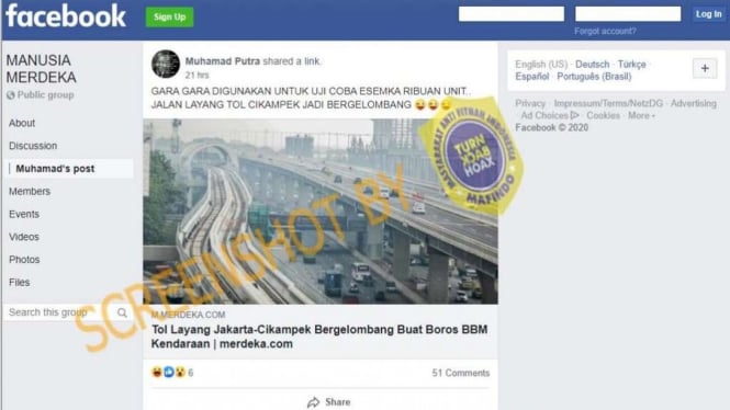 Screenshot info hoax tol layang japek bergelombang karena uji coba mobil esemka