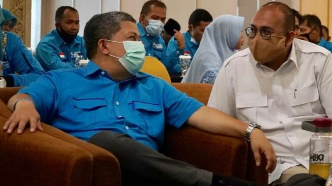 Waketum Gelora Fahri Hamzah dan Ketua DPD Gerindra Sumbar Andre Rosiade