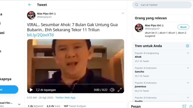 Screenshot informasi salah.