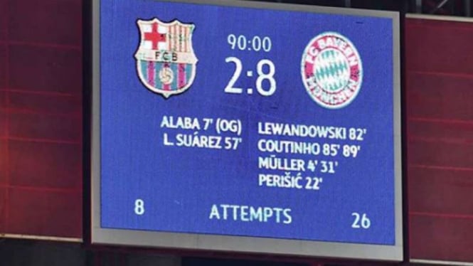 Bayern Munich kalahkan Barcelona 8-2.