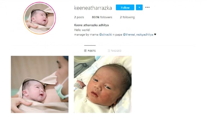 Akun Instagram pribadi anak pertama Citra Kirana-Rezky Adhitya, Keene Atharrazka