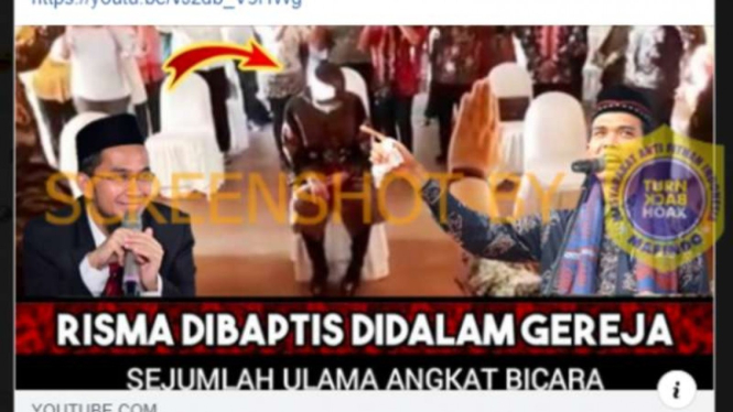 Tangkapan layar (screenshot) sebuah akun Facebook yang mengunggah video Wali Kota Surabaya Tri Rismaharini yang diklaim sedang dibaptis di gereja.