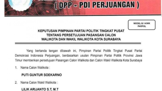 Surat hoax rekomendasi PDIP usung Puti Guntur di Pilkada Surabaya