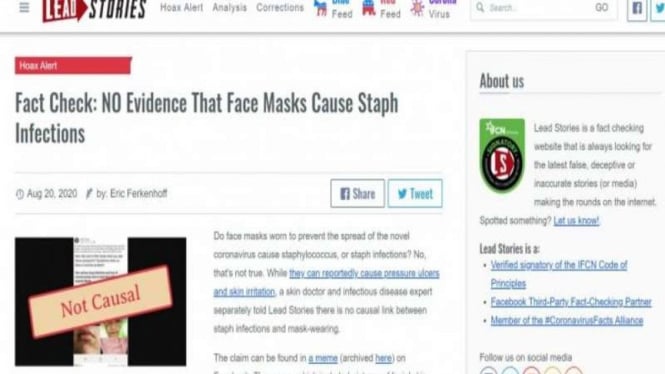 Hoax yang menyebut masker menyebabkan infeksi staph