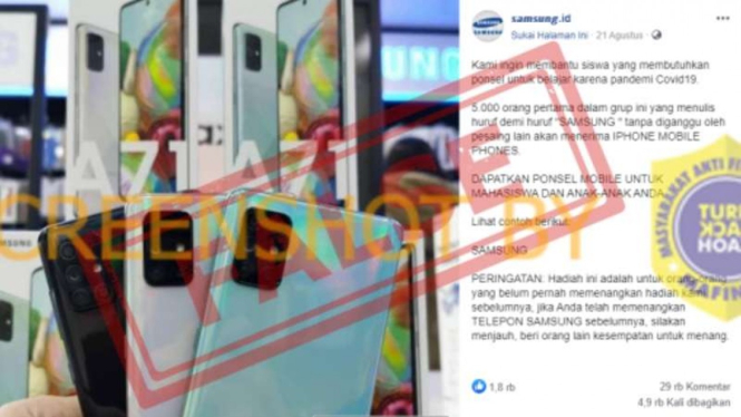 Tangkapan layar (screen shot) akun Facebook yang mengaku Samsung Indonesia.