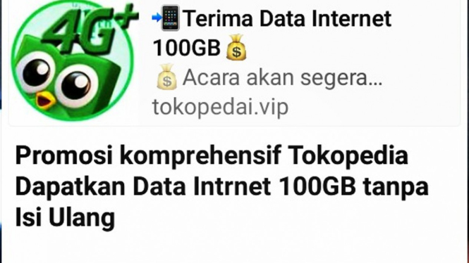 Tokopedia bagi-bagi kuota internet gratis 100GB.