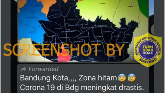 Tangkapan layar (screen shot) akun Facebook yang mengunggah gambar dengan klaim bahwa Kota Bandung berstatus zona hitam penyebaran COVID-19.