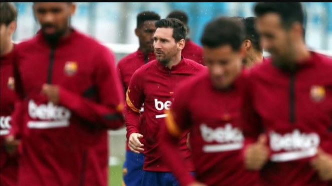 Lionel Messi kembali jalani latihan bersama Barcelona. 