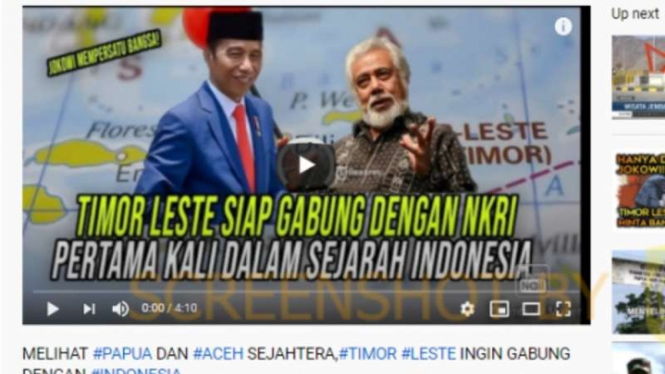 Tangkapan layar (screen shot) kanal Youtube yang mengunggah sebuah video dengan klaim bahwa Timor Leste ingin bergabung kembali dengan Indonesia.