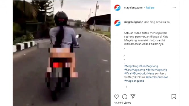 Video viral perempuan pamer celana dalam di motor