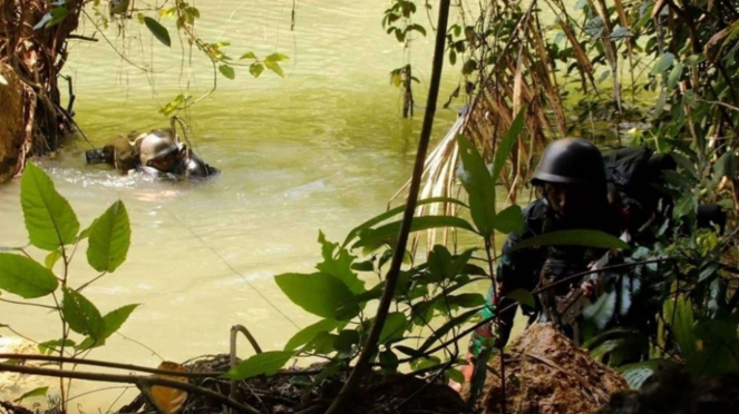 VIVA Militer: Prajurit Yonif 1 Mar Laksanakan Operasi Menyebrangi Sungai 