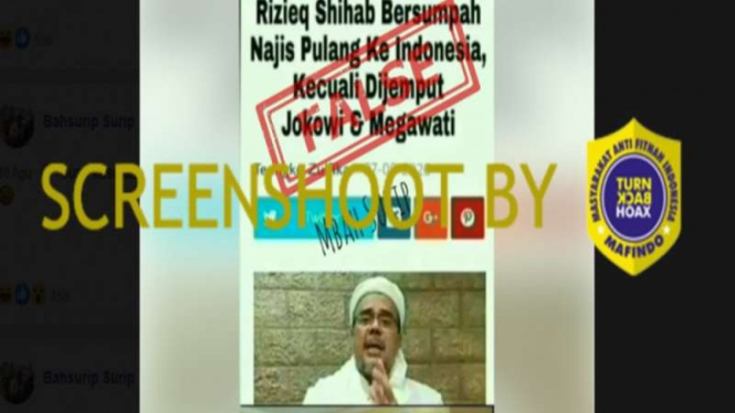 Hoax Habib Rizieq bersumpah najis pulang ke RI kecuali dijemput Jokowi dan Megawati