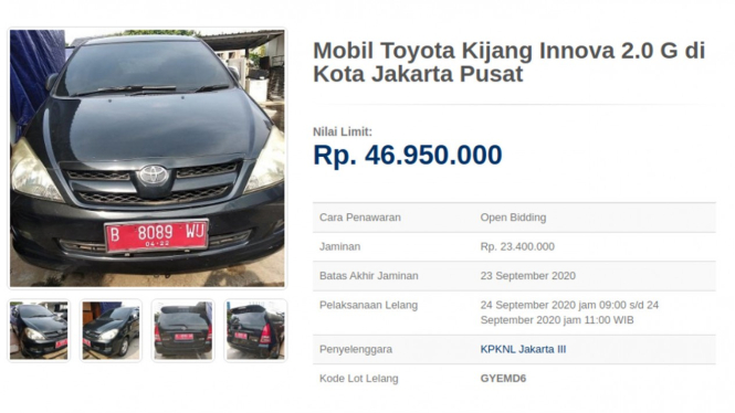 Lelang Toyota Kijang Innova