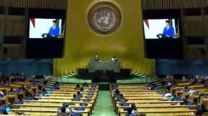 Presiden Jokowi saat menyampaikan pidato di sidang PBB
