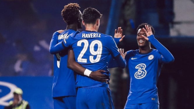 Pemain Chelsea merayakan gol Kai Havertz