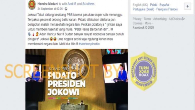 Hoax Jokowi takut ke sidang PBB karena ancaman sniper