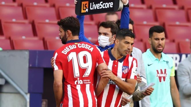 Penyerang Atletico Madrid, Luis Suarez dan DIego Costa