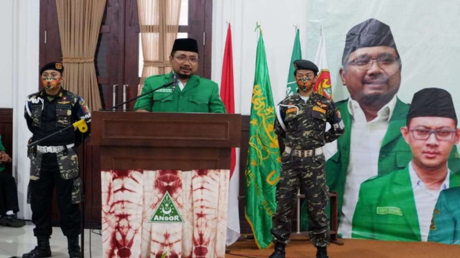 Ketua Umum Gerakan Pemuda Ansor Yaqut Cholil Quomas di Kota Malang, Jawa Timur, Senin, 5 Oktober 2020.