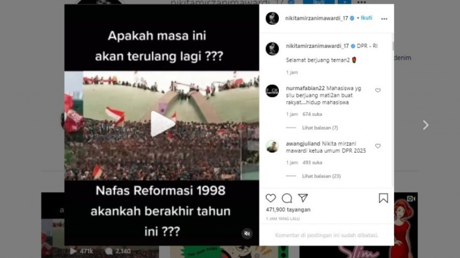 Nikita Mirzani posting video demo 98 lalu dihapus