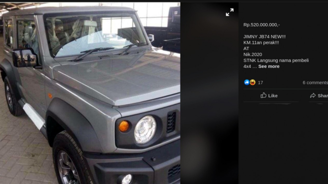 Suzuki Jimny bekas dijual di media sosial