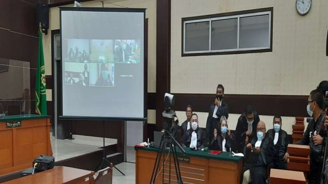 Suasana sidang kasus pembuatan surat jalan Djoko Tjandra di Pengadilan Negeri Jakarta Timur.