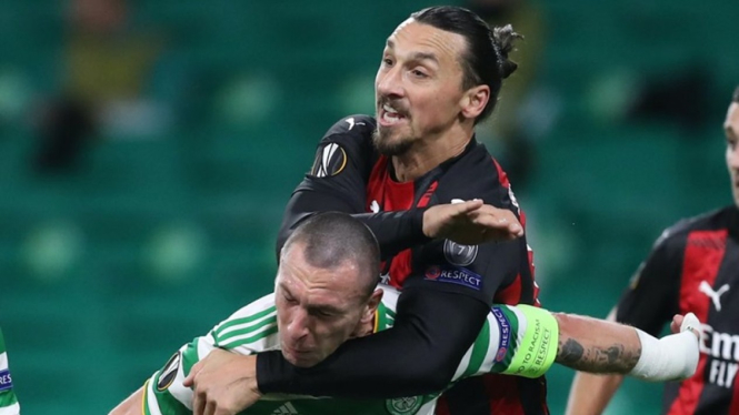 Pitingan Striker AC Milan, Zlatan Ibrahimovic ke leher kapten Glasgow Celtic