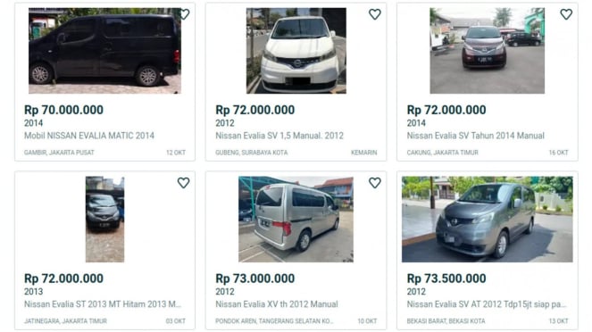 Nissan Evalia di laman jual beli mobil bekas