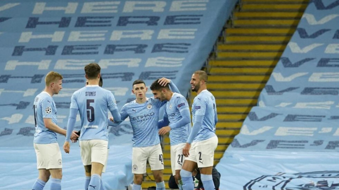 Selebrasi pemain Manchester City.