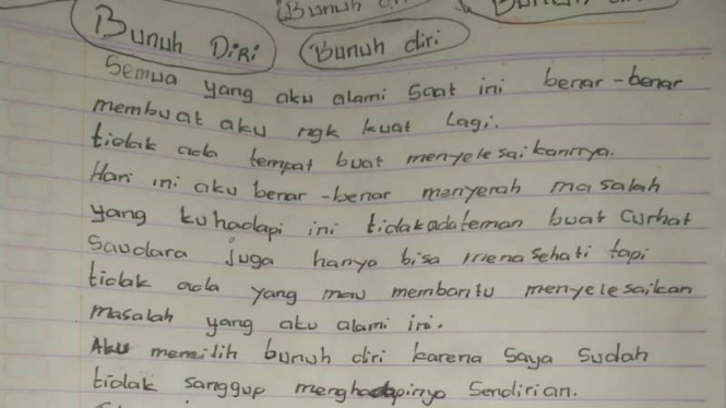 Sepucuk surat pengakuan bunuh diri di Depok