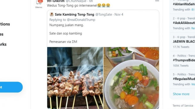 Sate Tong Tong viral promo di Twitter kemenangan Trump