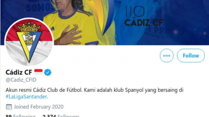 Akun resmi Cadiz berbahasa Indonesia.