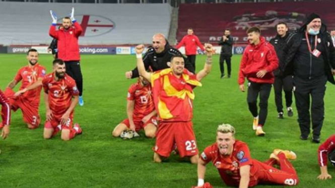 Makedonia Utara rayakan keberhasilan lolos ke Piala Eropa 2020.